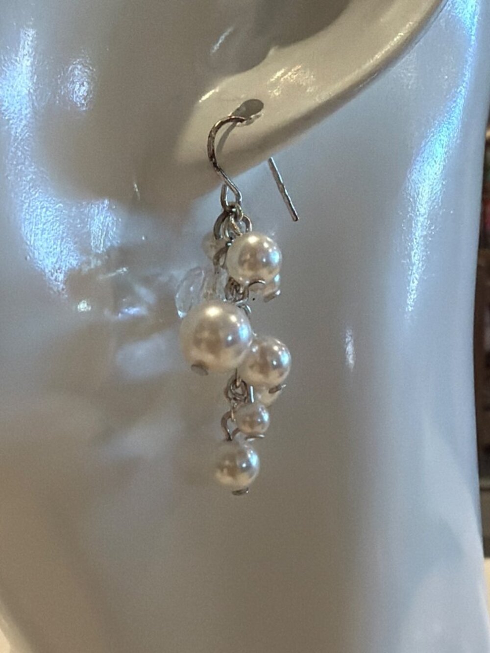 Faux Pearl Cluster Dangle Earrings Silver-Tone